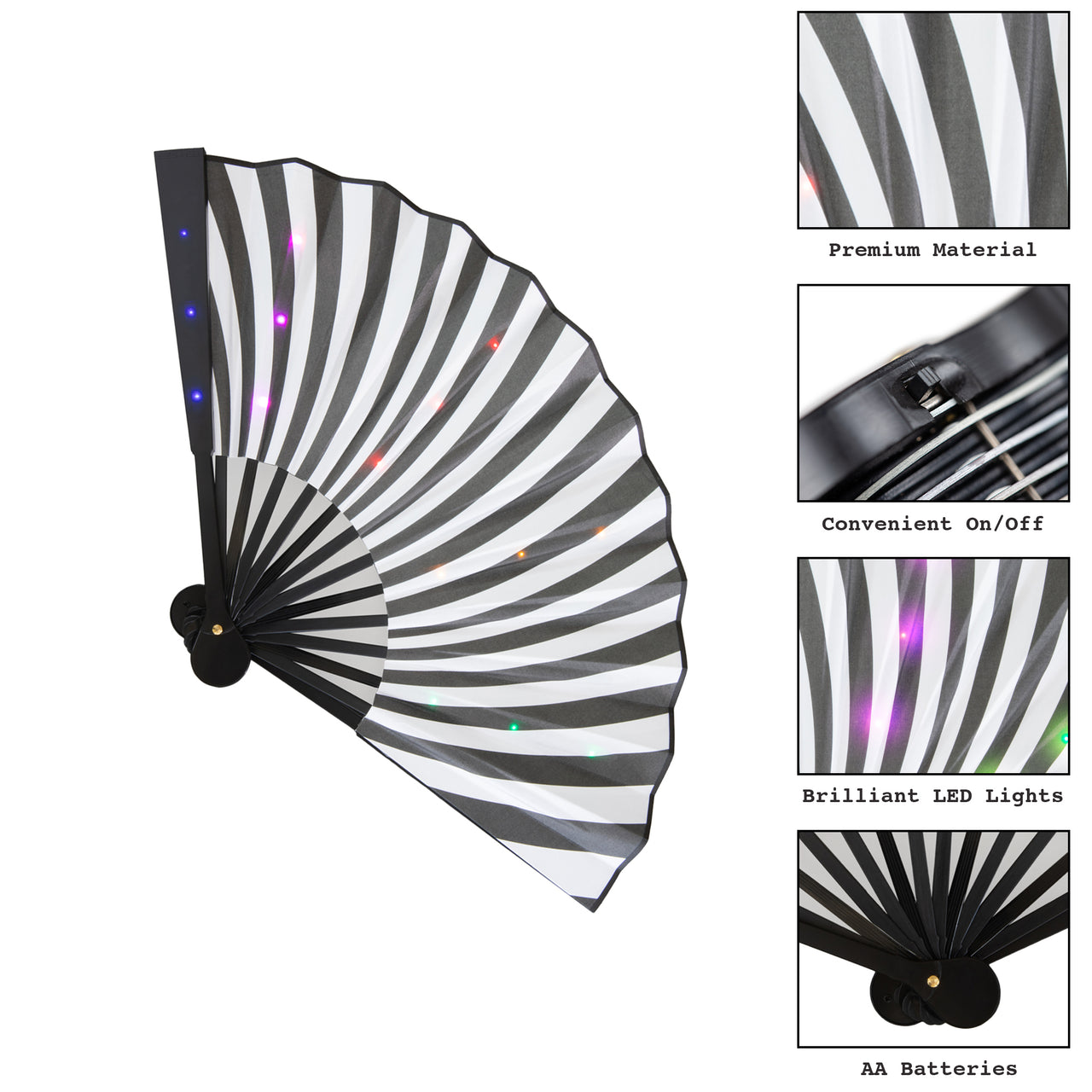 LED Hand Fan - "Black & White Swirl" Compact & Foldable Design - Hypnotic Trance Design