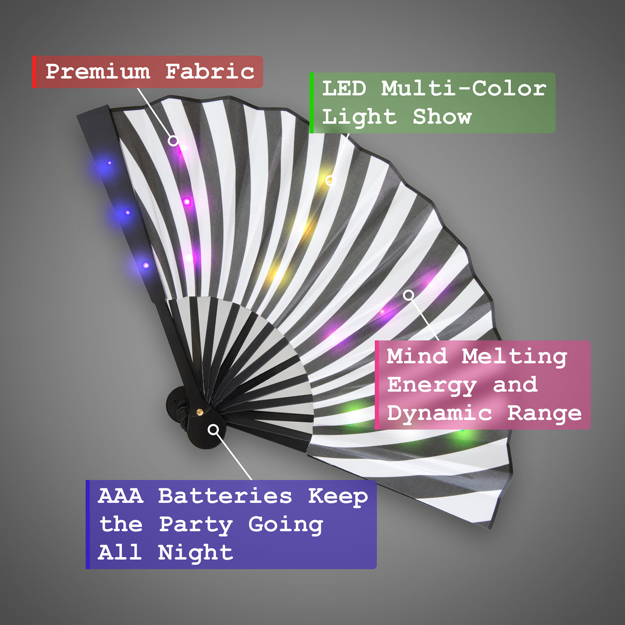 LED Hand Fan - "Black & White Swirl" Compact & Foldable Design - Hypnotic Trance Design