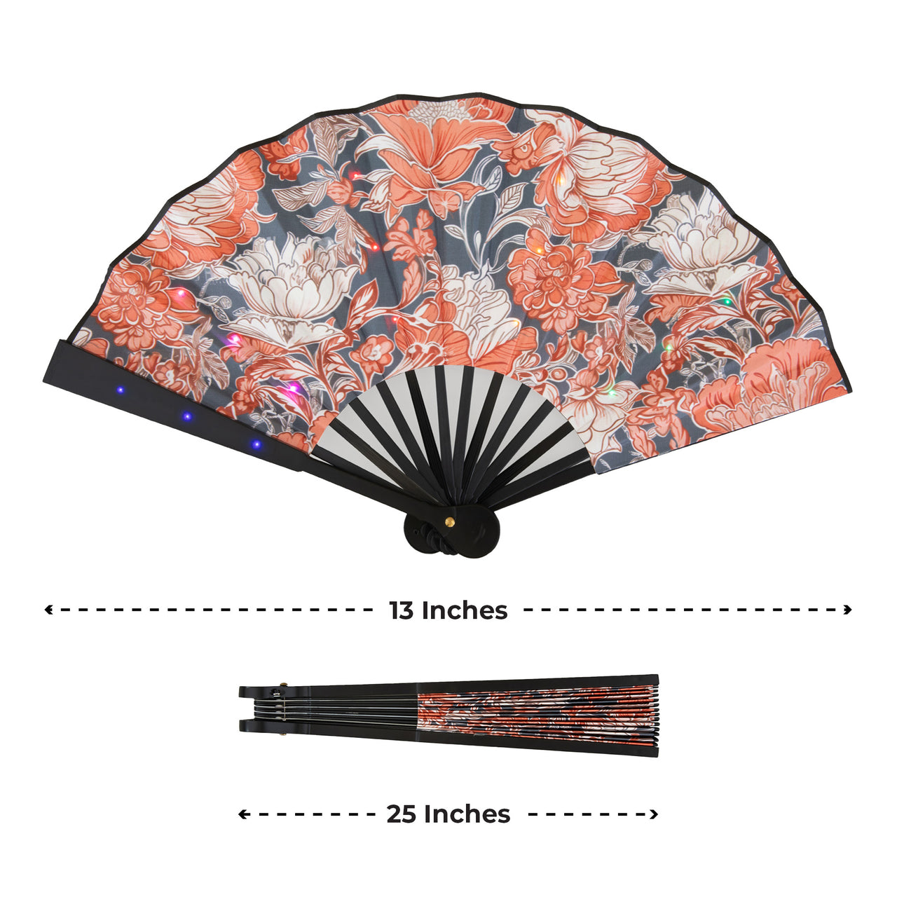 LED Hand Fan - "Floral" - Traditional Floral Design, Ready for EDM Heat