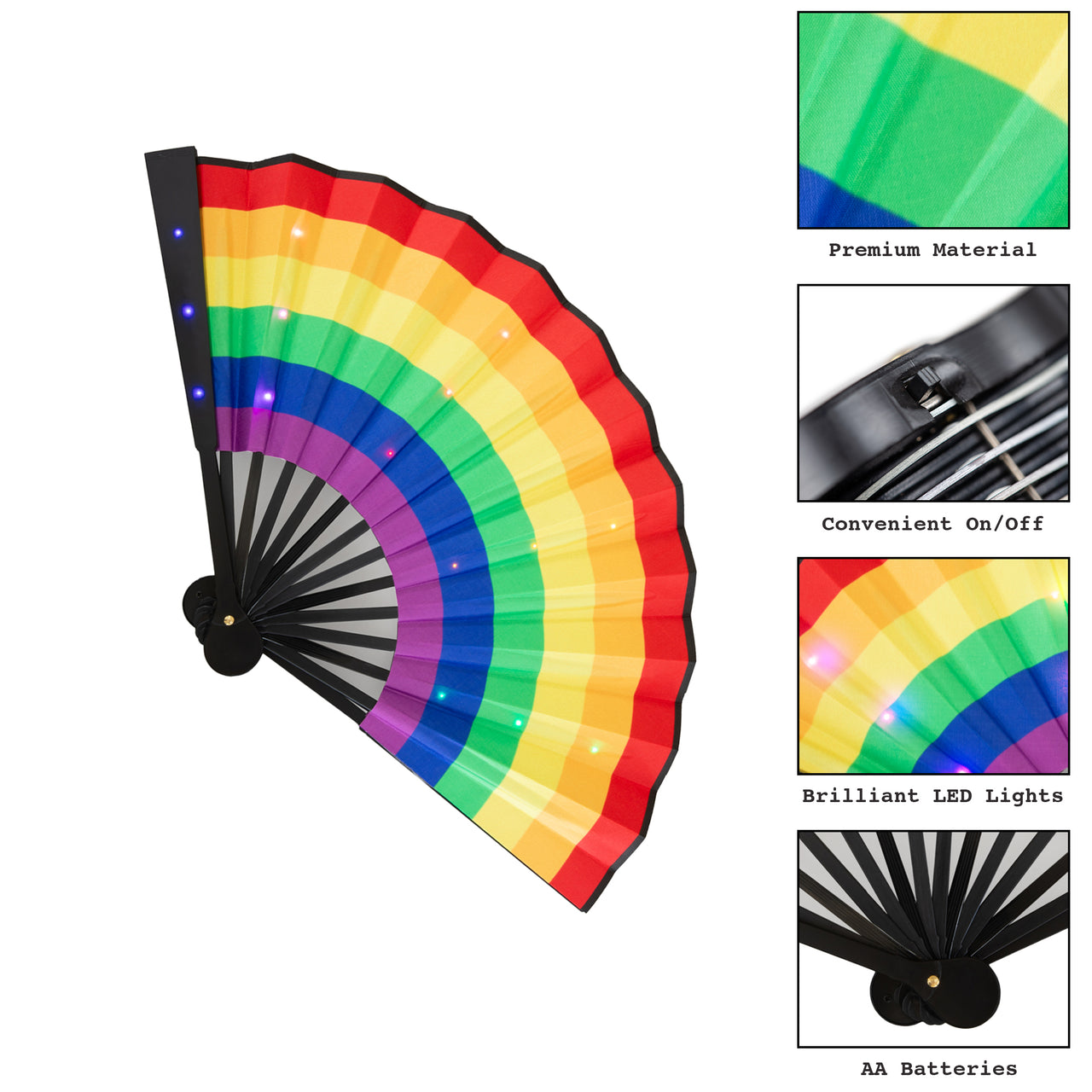 LED Hand Fan - "Rainbow Pride" Show Your Pride at Events, Concerts and Festivals with our Foldable LED Hand Fan