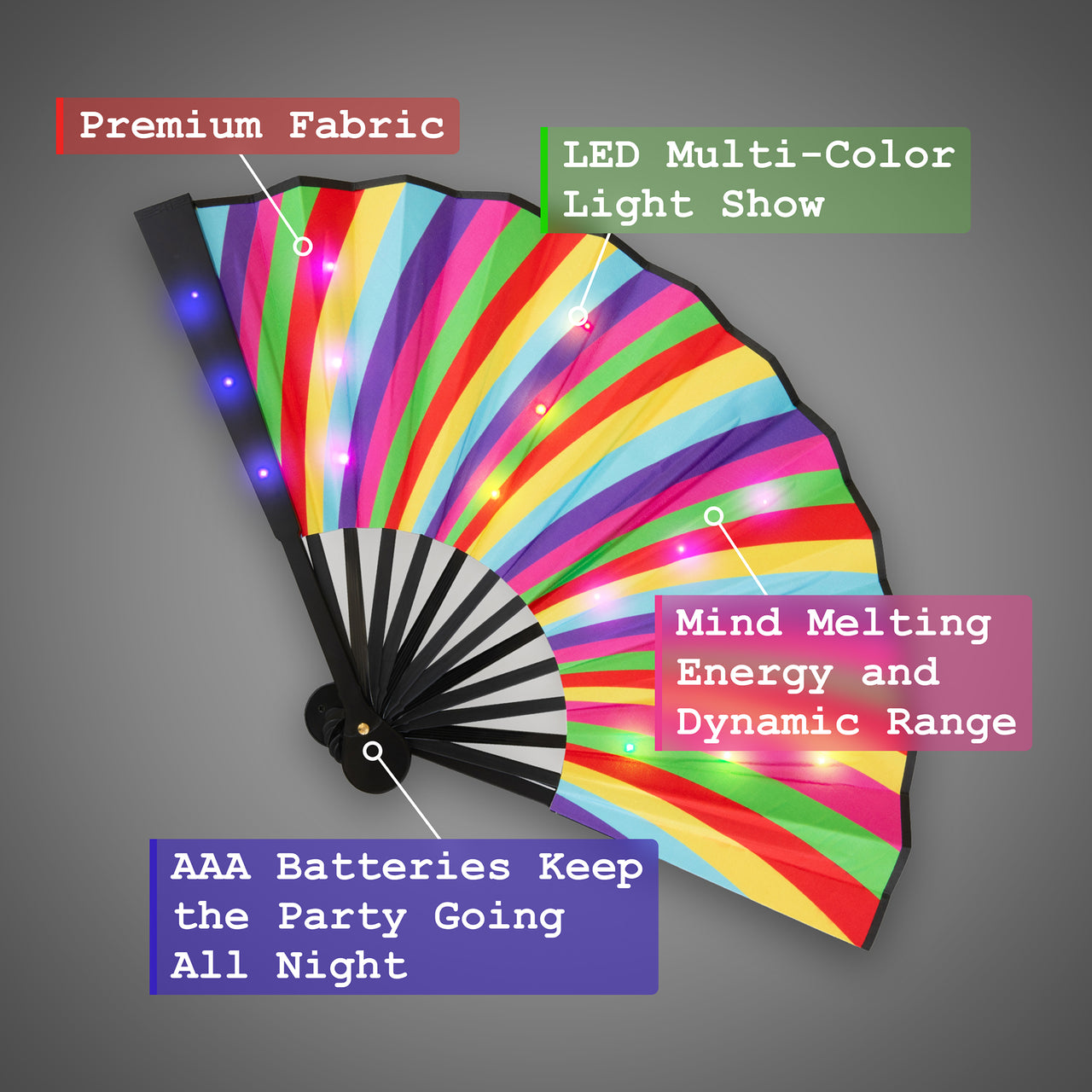 LED Hand Fan - "Rainbow Candy" Celebrate Love with our Rainbow Foldable Hand Fan