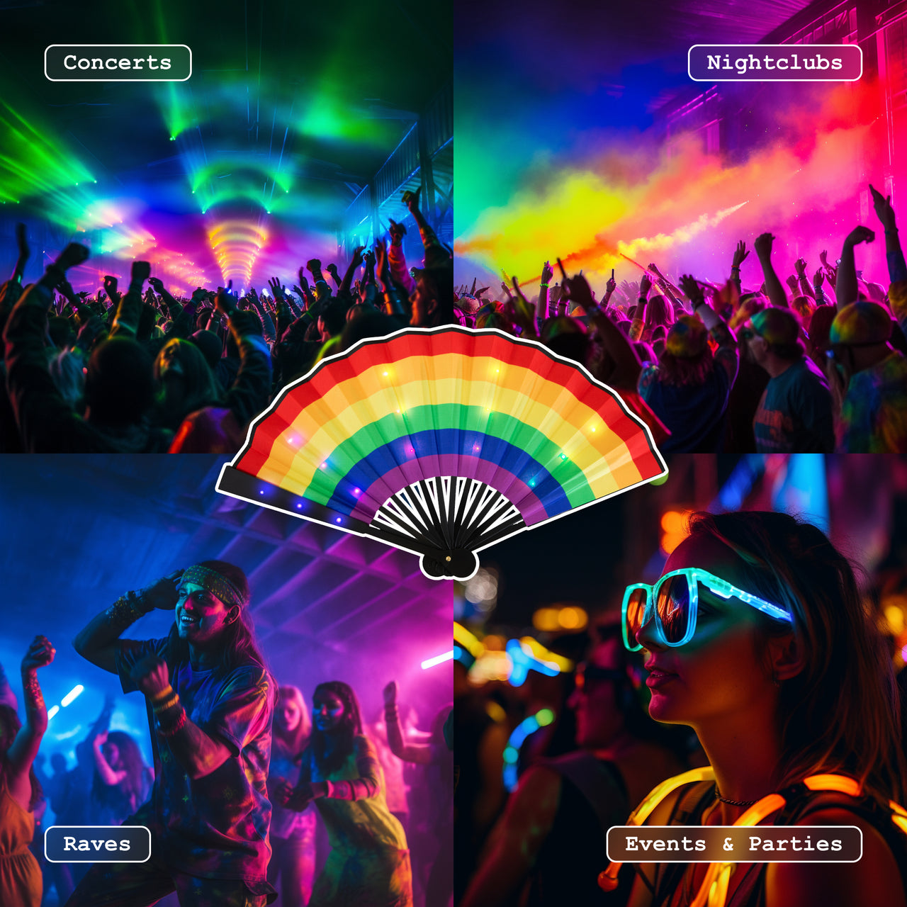 LED Hand Fan - "Rainbow Pride" Show Your Pride at Events, Concerts and Festivals with our Foldable LED Hand Fan