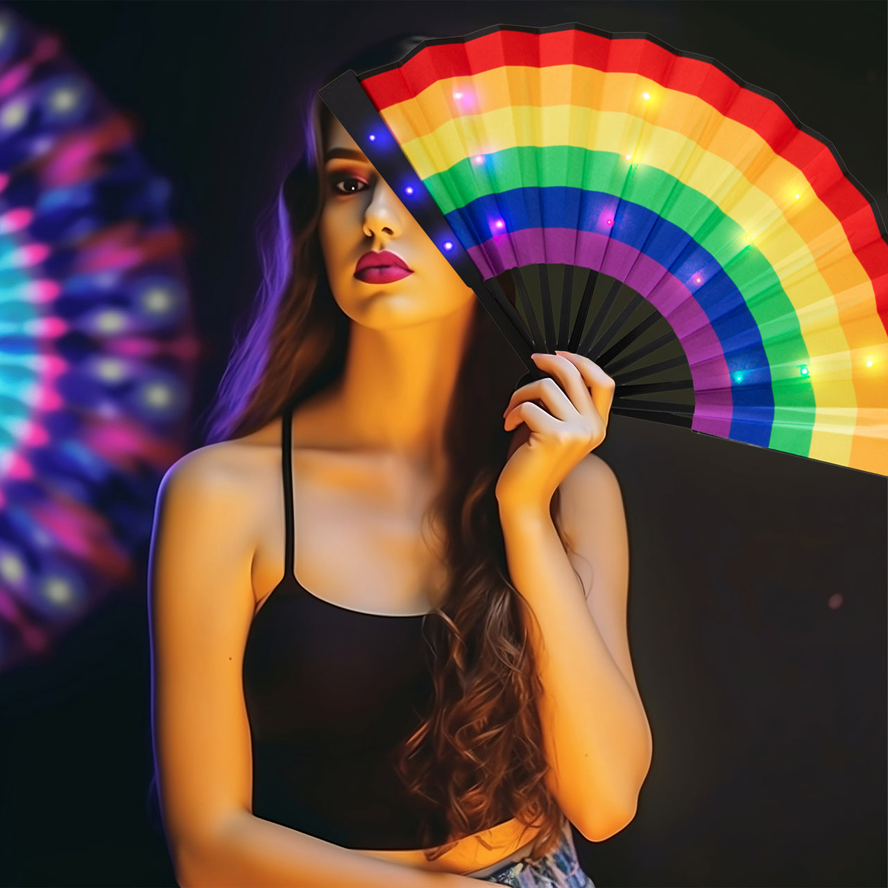 LED Hand Fan - "Rainbow Pride" Show Your Pride at Events, Concerts and Festivals with our Foldable LED Hand Fan