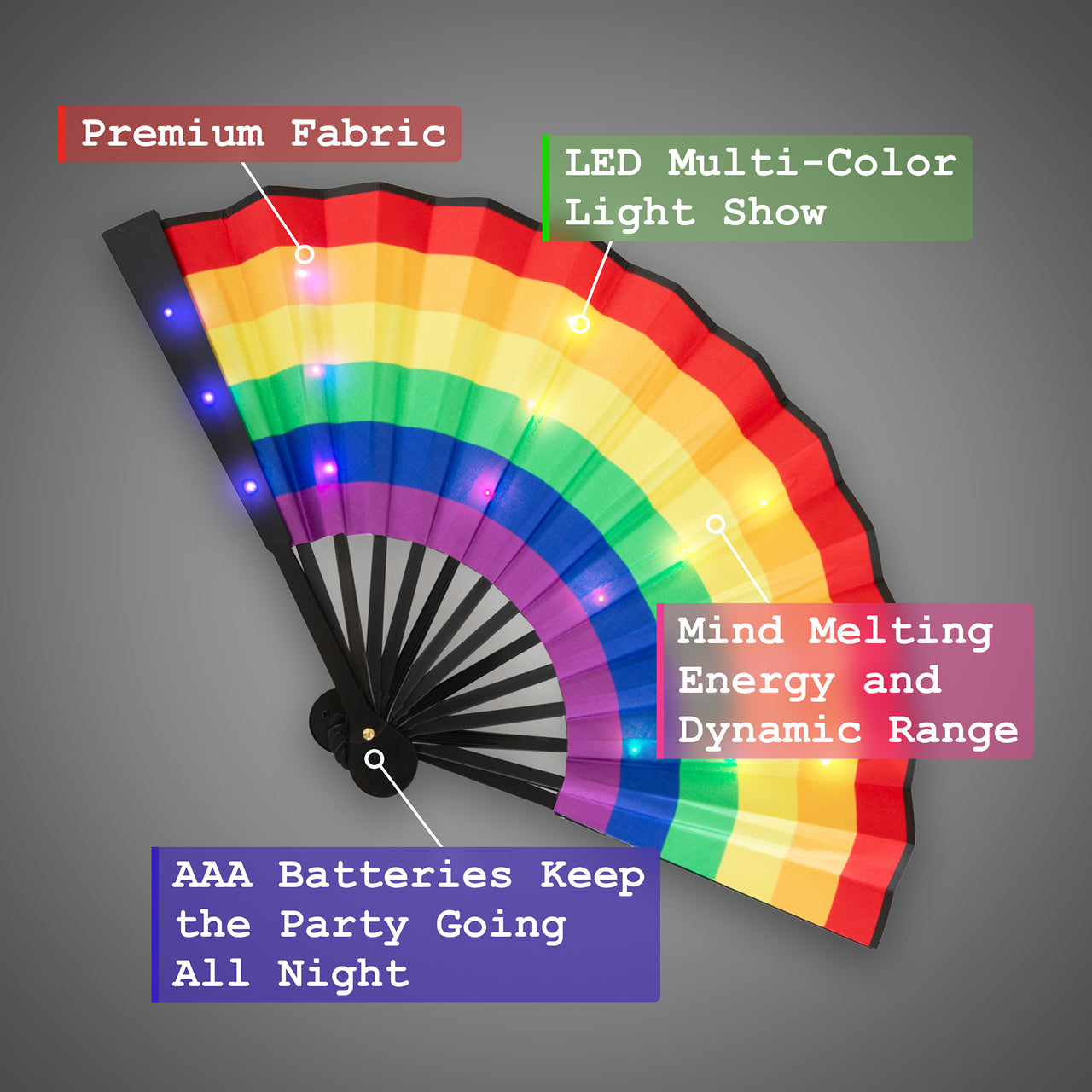 LED Hand Fan - "Rainbow Pride" Show Your Pride at Events, Concerts and Festivals with our Foldable LED Hand Fan