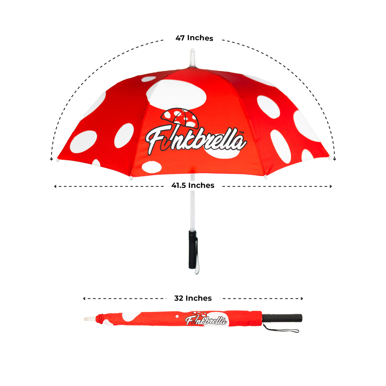 Magic Mushroom LED Umbrella with Multi-Color LED Light Show, Strobe, Fade, Static LED Settings, AAA Batteries, 47” Canopy