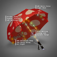 Thumbnail for Magic Mushroom LED Umbrella with Multi-Color LED Light Show, Strobe, Fade, Static LED Settings, AAA Batteries, 47” Canopy
